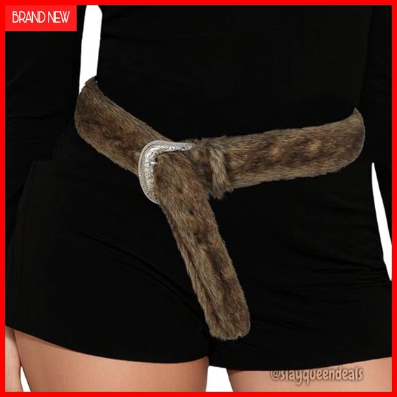 Adjustable Faux Fur Belt Western Style Leather Waist Belt 31-41 Inches main image 5